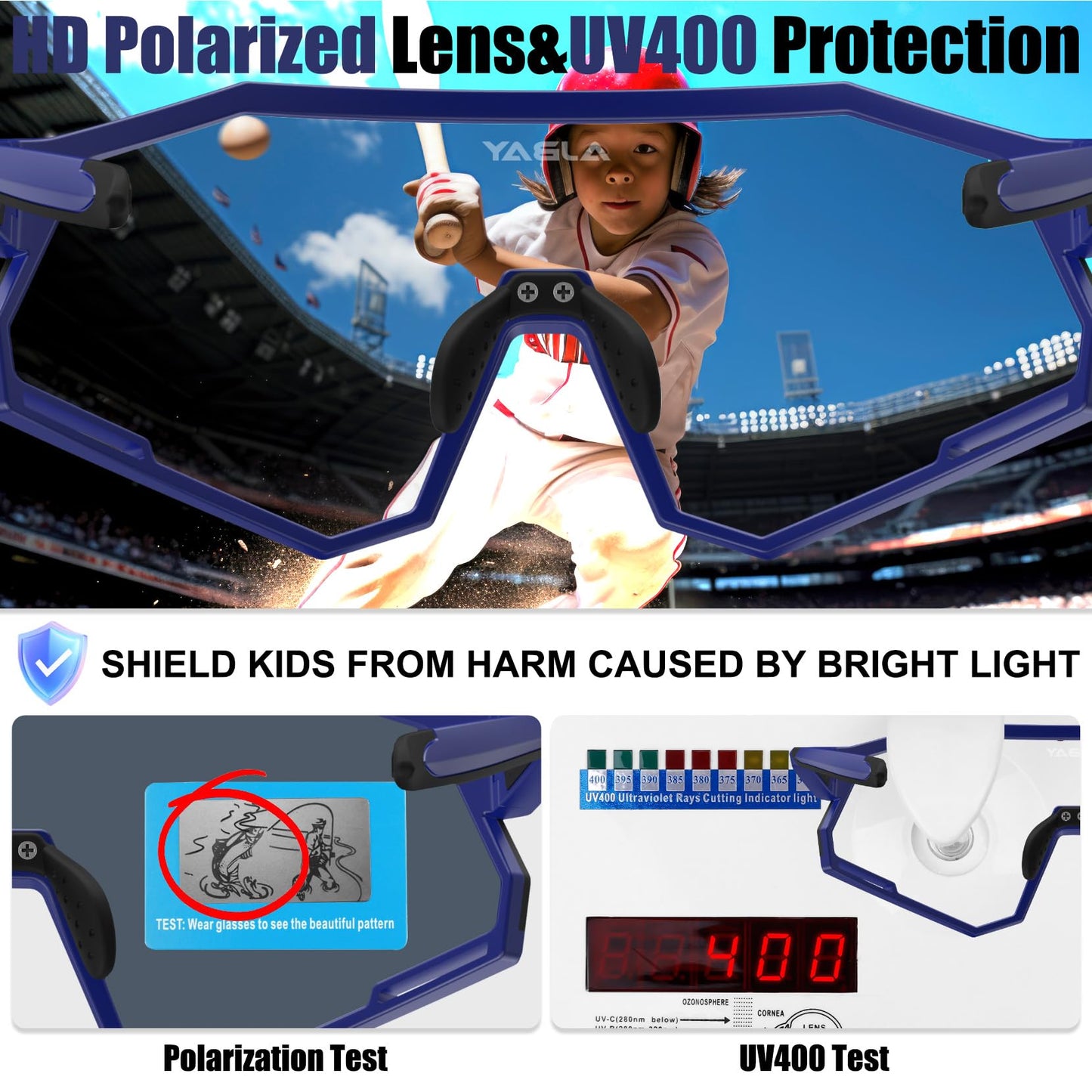 AJBAY Polarized Kids Sunglasses, Youth Baseball Sunglasses Ultra-Light TR90 Frame UV400 Sports Cycling Glasses for Boys Girls