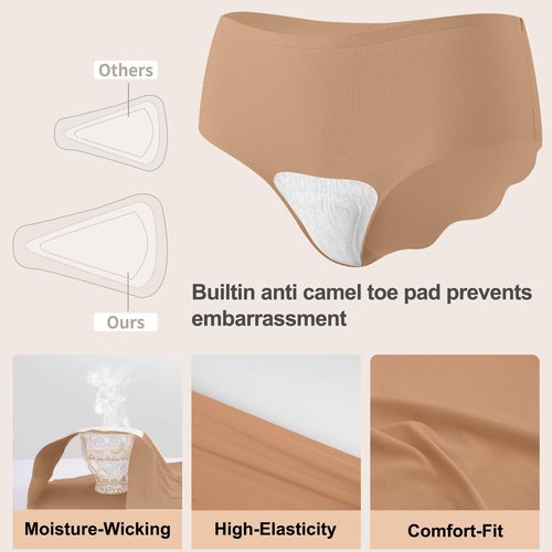 Jasmolly Camel Proof Seamless Underwear for Women 3 Packs No Show Invisible Cheeky Panty Liners Workout Gym Yoga Panties