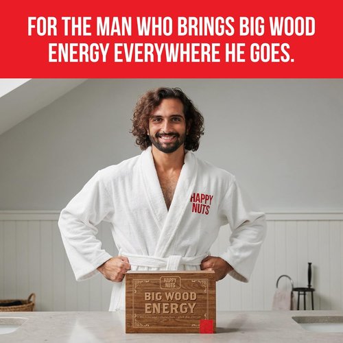 HAPPY NUTS Men's Gift Hygiene Kit | Big Wood Energy Box with Deodorant, Body Wash & Comfort Cream