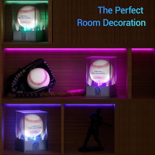Leshein Baseball Display Case - LED Lighted Acrylic Holder for Memorabilia | UV Protected, Clear Design