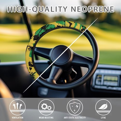 FUIALDOLG Yellow Green Golf Cart Steering Wheel Cover Steering Wheel Protector Soft and Breathable Fit Most Golf Cart Steering Wheels Universal Fit (13"-14")