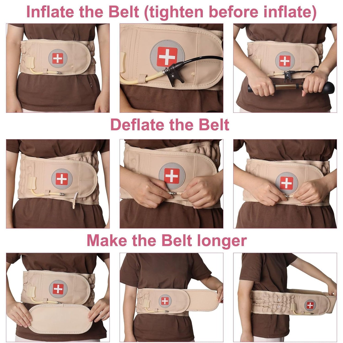 Decompression Back Belt for Lower Back Pain Relief and Lumbar Support, Spinal Decompression Belt for Woman and Men, One Size Fits 29-49 inches Waist, Decompression Back Brace for Sciatica (Beige)