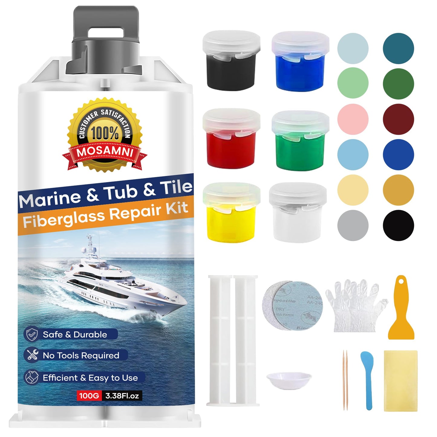 MOSAMNI Marine Fiberglass Repair Kit, Color Matching Gel Coat Repair Kit for Boats, Gelcoat Repair Kit for Fixing Scratches Holes Chips Pit Cracks
