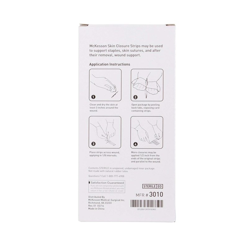 McKesson Skin Closure Strips, Sterile, Reinforced, 1/2 in x 4 in, 50 Count