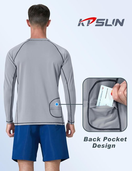 KPSUN Men's Swim Shirt - UPF 50+ Long Sleeve Rash Guard for UV Protection | Quick Dry Beach T-Shirt