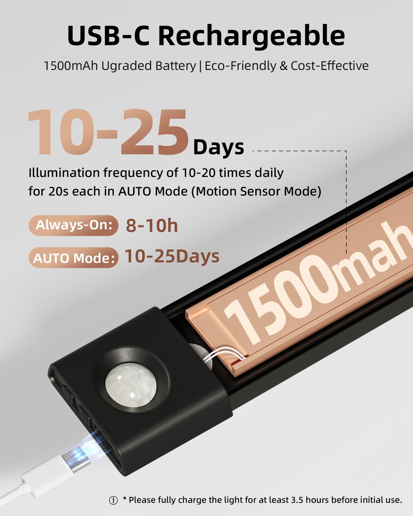 EZVALO Under Cabinet Lighting, Wireless Closet Lights, 50 LED Rechargeable Motion Sensor Light, Dimmable, 3 Color Temperatures, 11.8 in Counter Lights for Kitchen, Pantry, Wardrobe (3 Pcs, Black)