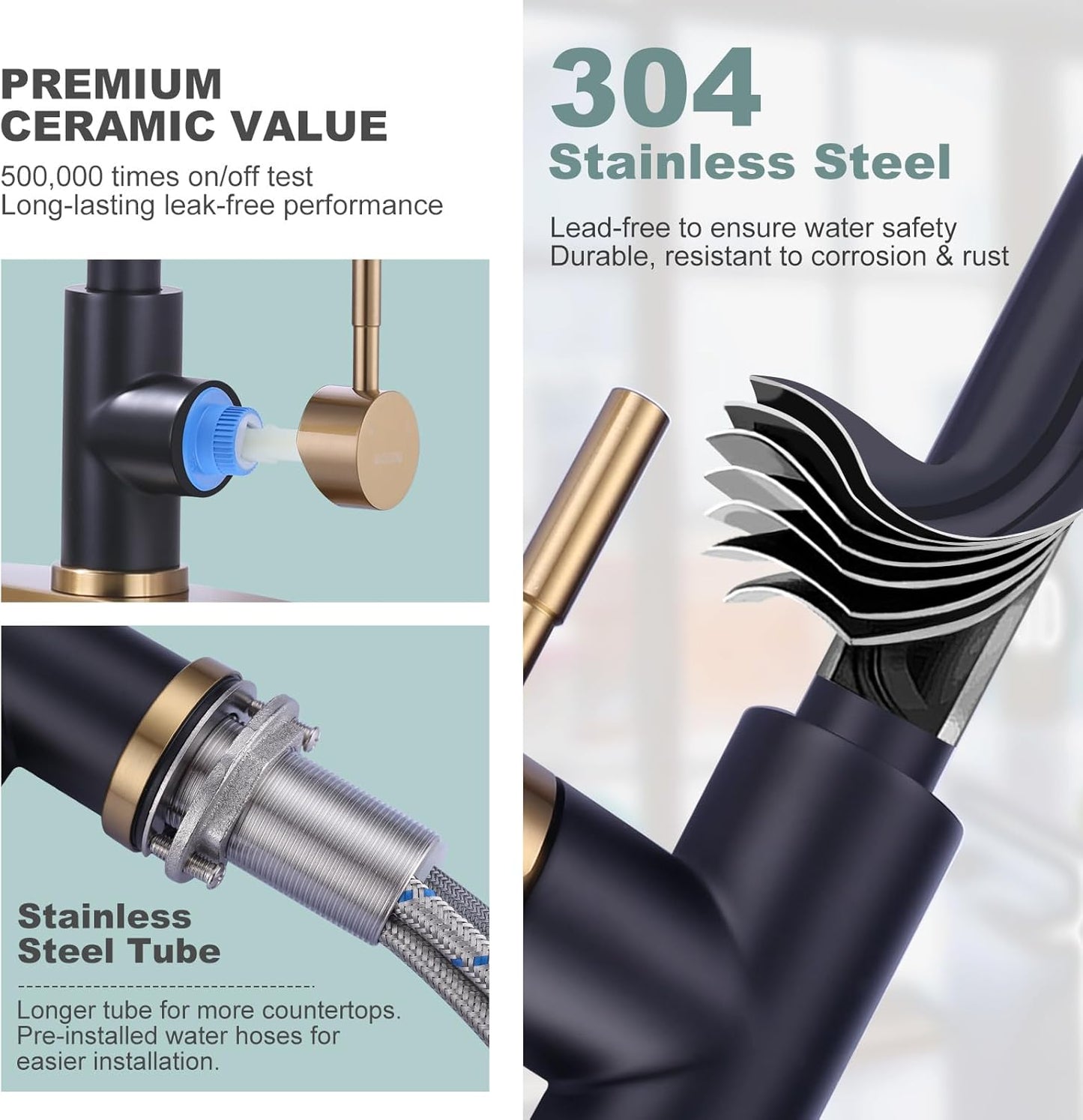 Stainless Steel Kitchen Faucet Combo with Water Filter - Brushed Nickel Sink Faucet for RO Systems