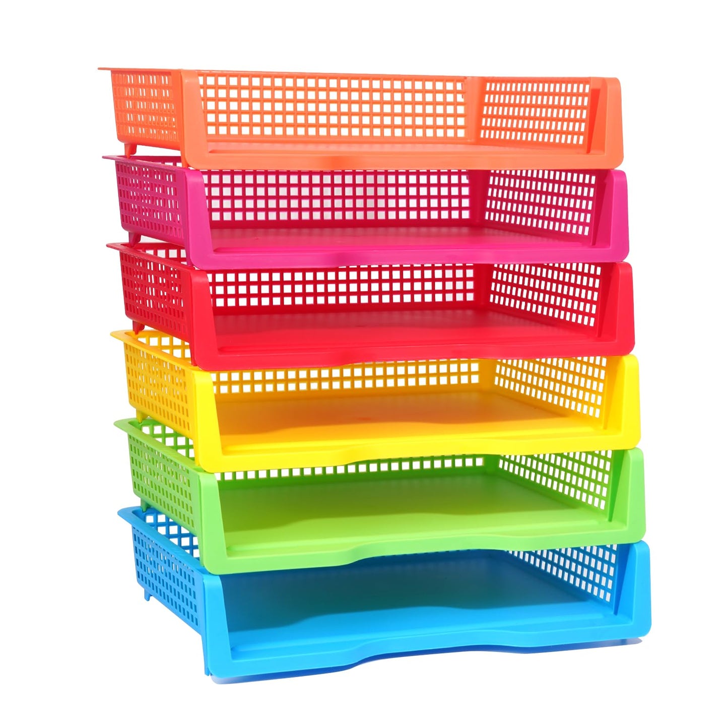 ZZYFGH 6 Pack Turn in Trays Classroom, Colorful Turn in Trays for Teachers, Plastic Classroom Paper Organizers, Stackable Tray for Classroom, Library, Drawers, Office Desk(13.4 * 9.5 * 2.7in)