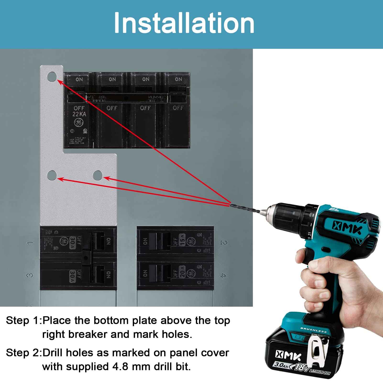 Generator Interlock Kit for GE General Electeric 200 Amp or 150 Amp Vertical Main Breaker Panels, 2 1/4 Inch Spacing Between Main and Branch Breaker, Vertical Interlock Kit