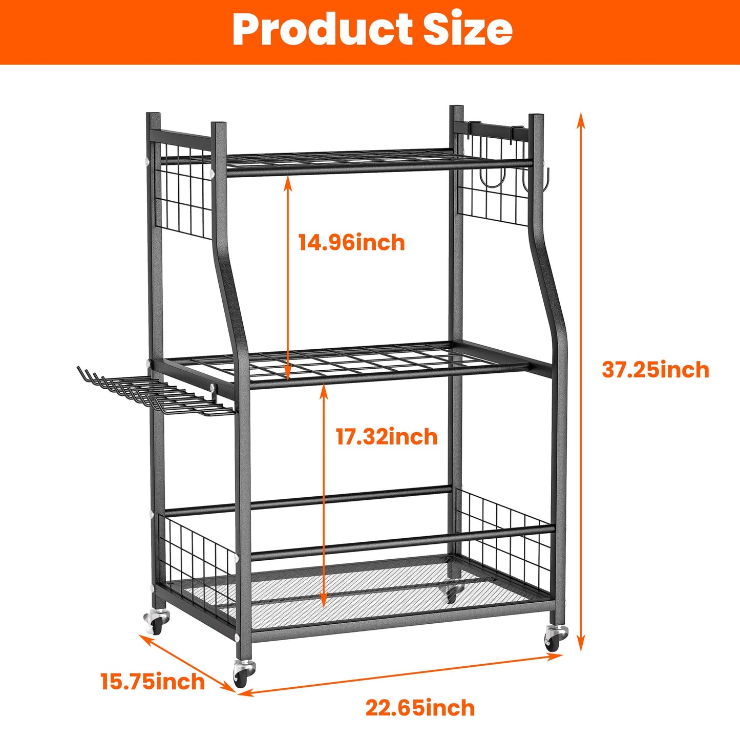 Ultrawall Garden Tool Organizer, Yard Tool Storage Stand for Garage with Lockable Wheels, Shed Tool Storage for Rake, Brooms, Indoor & Outdoor Use
