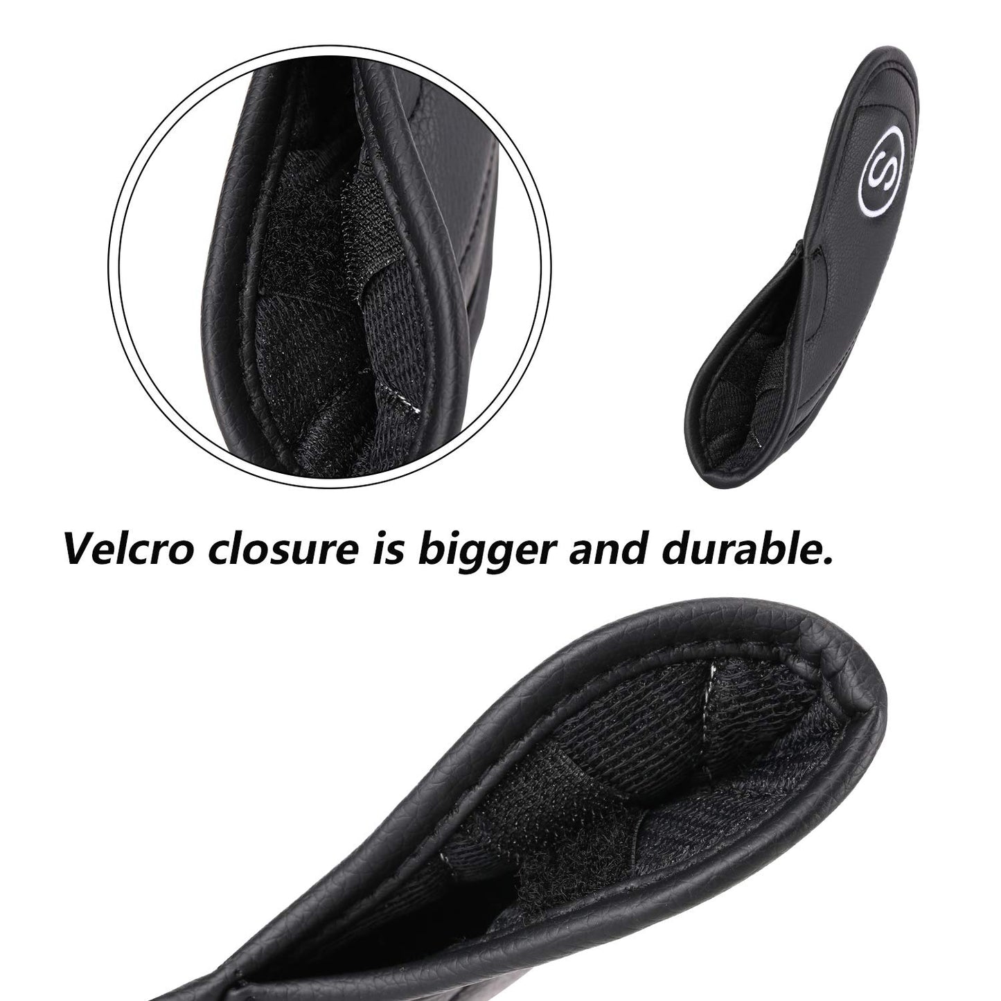 Golf Irons Club Head Covers, Golf 10pcs Set Thick PU Leather Waterproof Head Covers with Number Tag 3-9/A/P/S Fit Most Irons Club (Black)