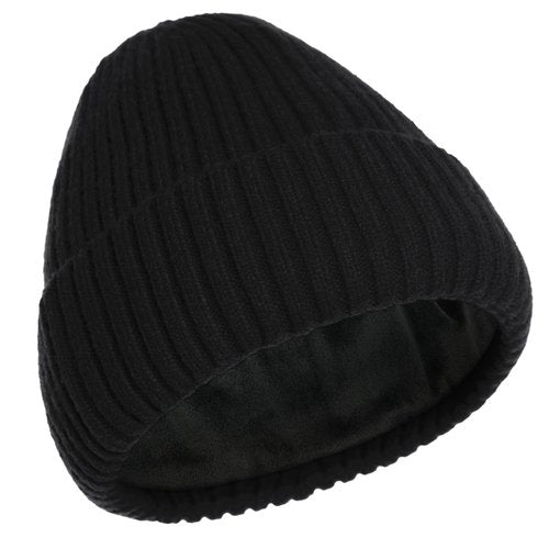 ROYBENS Warm Beanie for Men Women, Thick Fleece Lined Knit Winter Hats Wool Cuffed Fisherman Beanies Cold Weather Skull Cap Unisex, Black