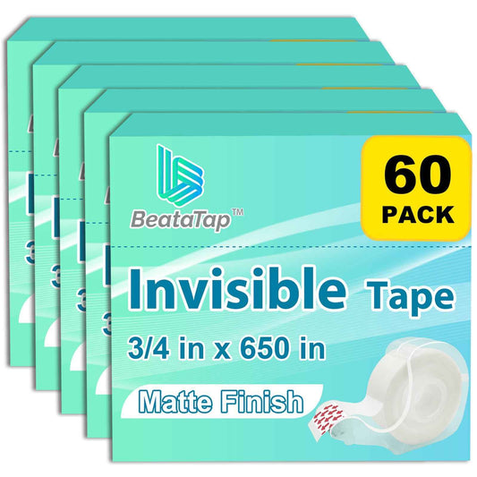 Bulk Tape clear, Invisible Tape, Matte Finish, Writable, 3/4 in x 650 in, 60 Rolls with Dispensers, Transparent Tape, Ideal for Christmas Wrapping Paper, Gift Wrap, School Supplies & Office Use