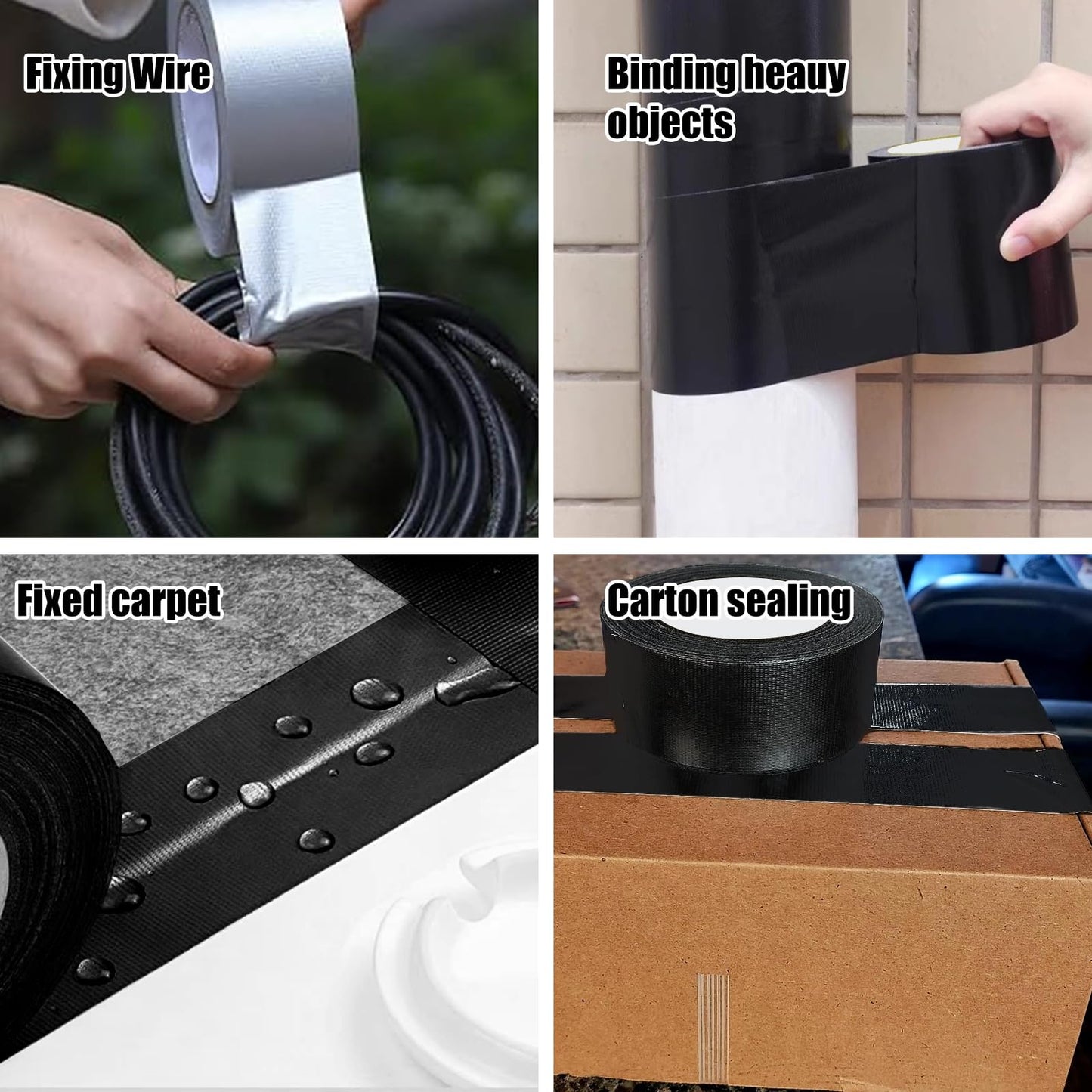 SMTAPESPRO Black Duct Tape Heavy Duty，3 Pack Heavy Duty Waterproof Black Tape,Strong Adhesive Duct Tape for Indoor Outdoor Repairs Tear by Hand, 60 Yards x 2 Inch Total