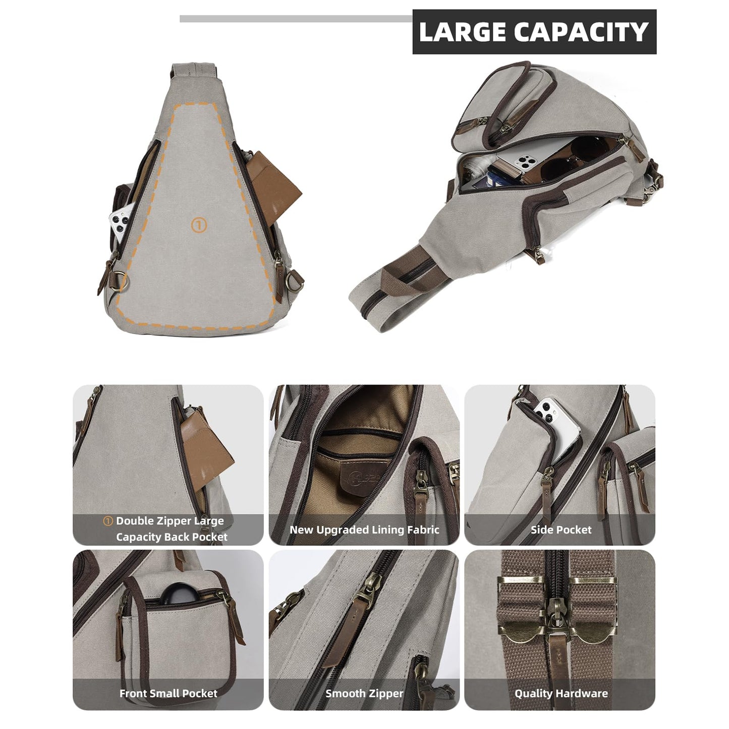 KL928 Canvas Sling Bag - Casual Crossbody Shoulder Daypack Rucksack Backpack for Men Women, Leaden