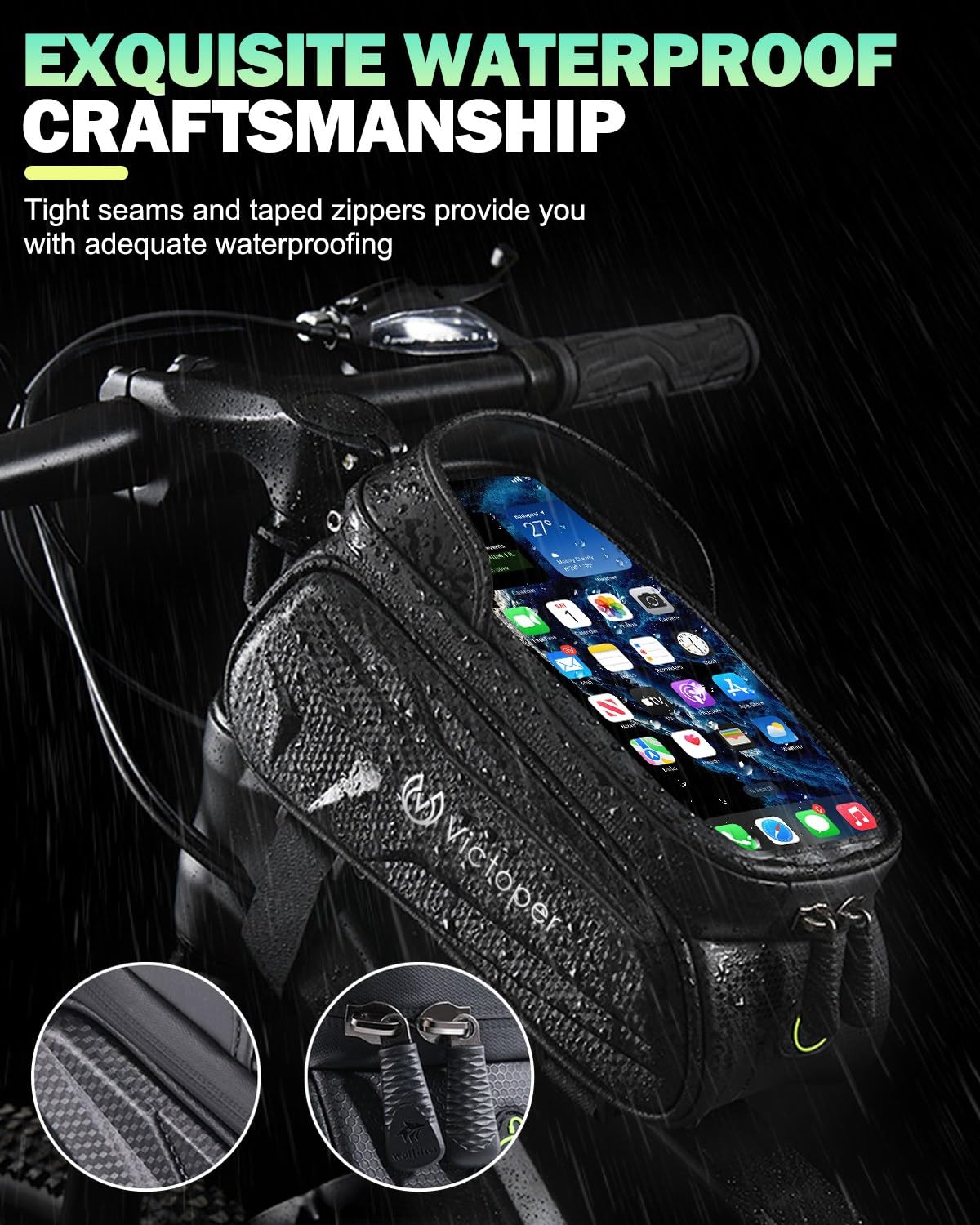 Victoper Bike Phone Front Frame Bag, Waterproof Bicycle Tube Bag, 2L PPU Cycling Pouch Bike Bag, Bike Accessories Bag for Men Women Adults Compatible Phone Under 7”