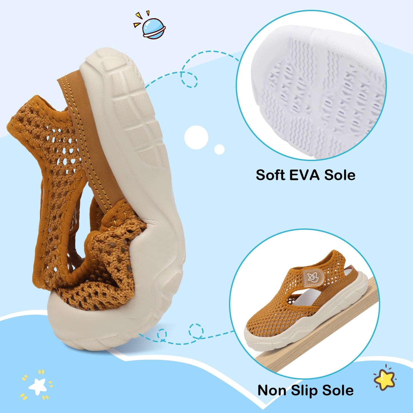 LeIsfIt Toddler Girls Boys Sandals Closed Toe Water Sandals Kids Lightweight Wide Water Shoes for Beach Swim Brown 7 Toddler