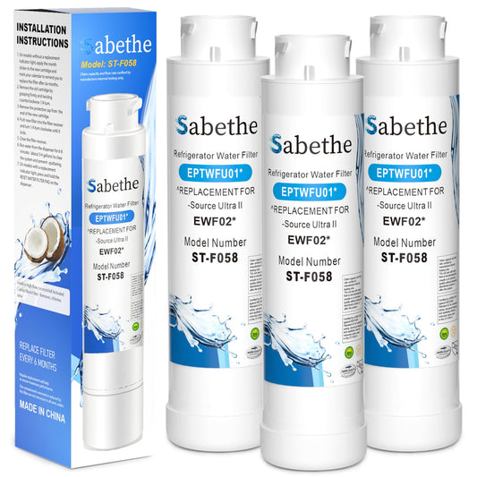 Sabethe Water Filter Replacement for EPTWFU01, Pure Source Ultra II, FGSS2635TD0, FPBC2277RF0, EWF02, white (3 Count Pack Of)