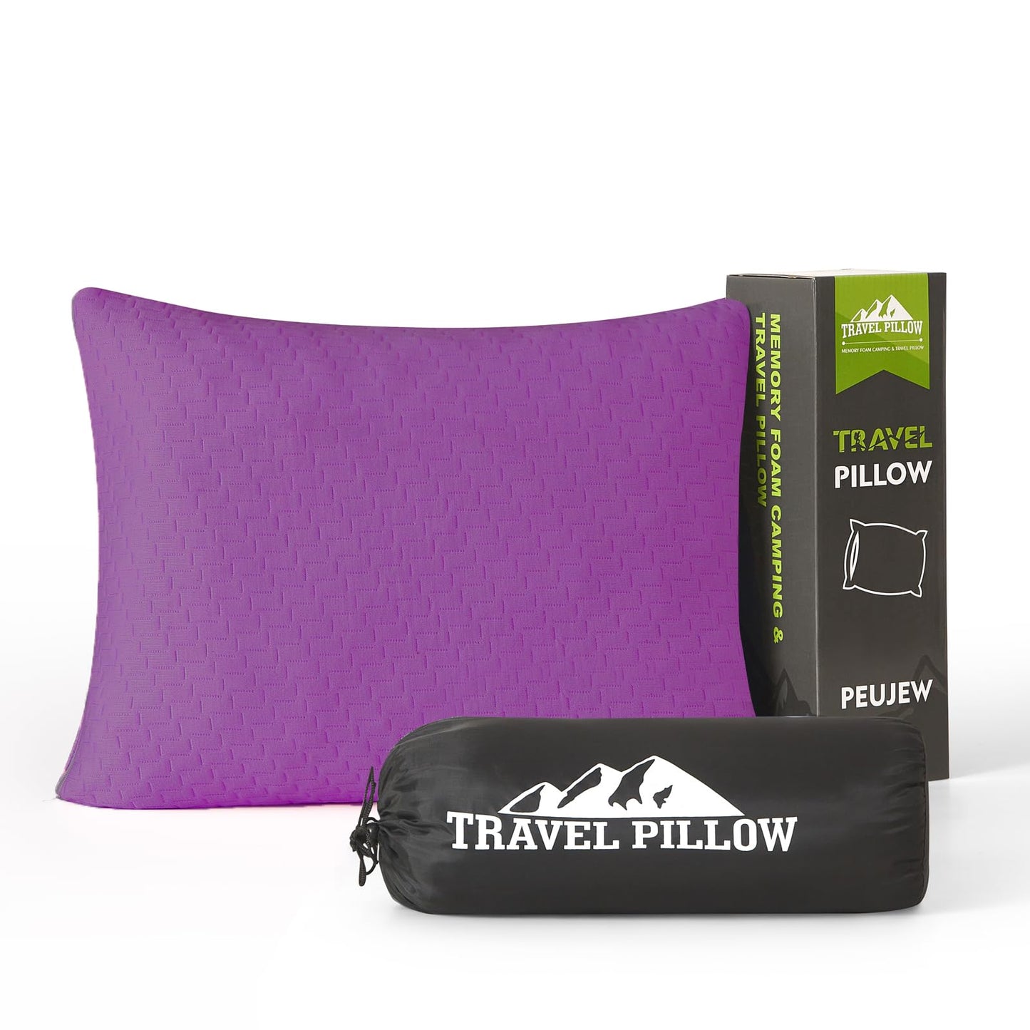 PEUJEW Small Shredded Memory Foam Pillow, Camping Pillow Travel Pillow - Compressible Medium Firm, Breathable Cover, Ideal Backpacking Hiking, Airplane and Car (Purple, S)