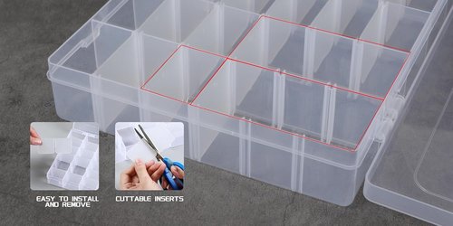 Clear Visible Plastic Storage Box by [Brand Name] - 2 Pcs Rectangular Organizer for Beads, Jewelry & Crafts | 36 Grids with Label Stickers