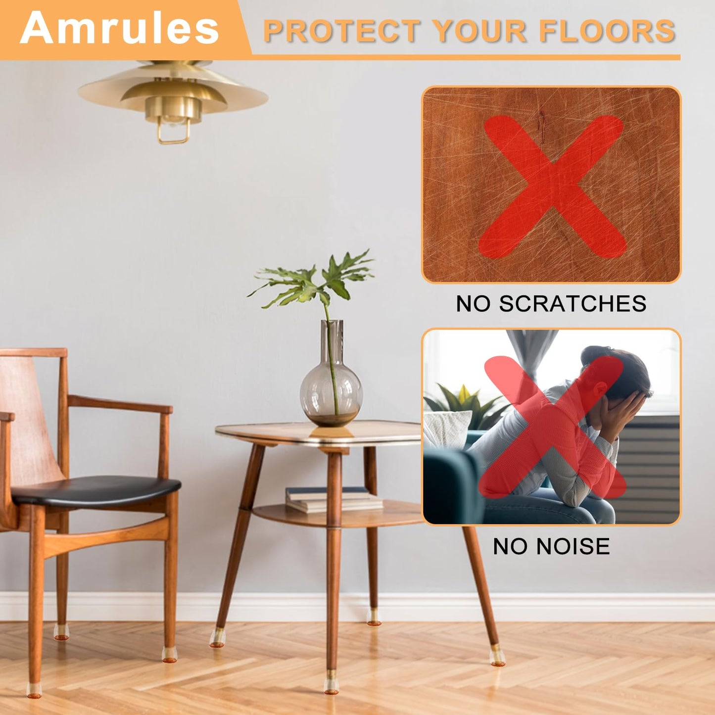 Amrules 36Pcs Round Chair Leg Floor Protectors, Silicone Chair Feet Caps to Protect Tile Floors, Felt Pads Furniture Leg Caps Covers from Scratches and Noise (Brown,Large Fit: 1.3"-2")