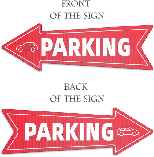 Directional Parking Signs by [Brand Name] - 10 Pack Large 23 x 7.2 Inch Durable Red & White Yard Signs with Arrows