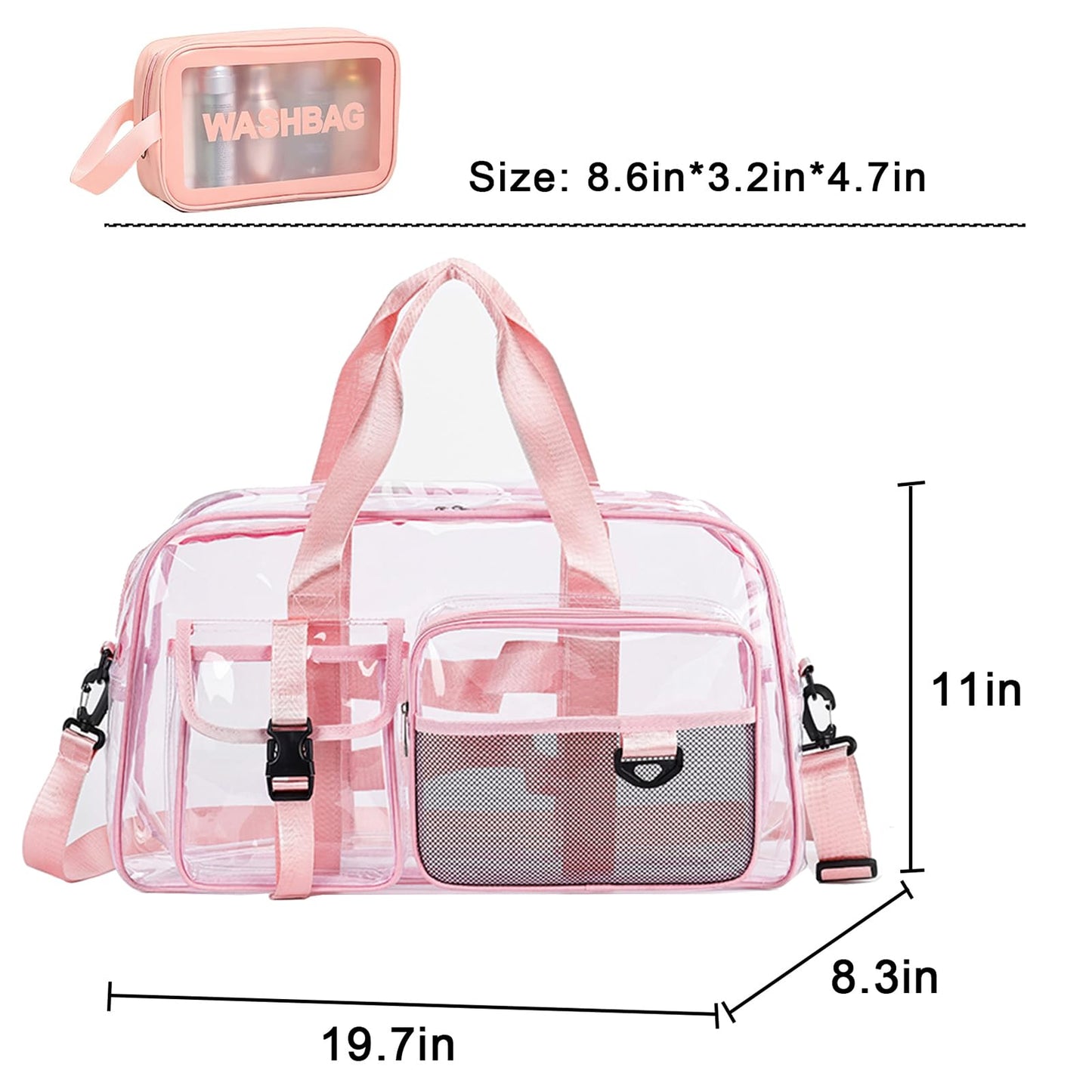 Clear Gym Bag for Women, Travel Duffle Bag Carry On Weekender Bag with Shoe Compartment