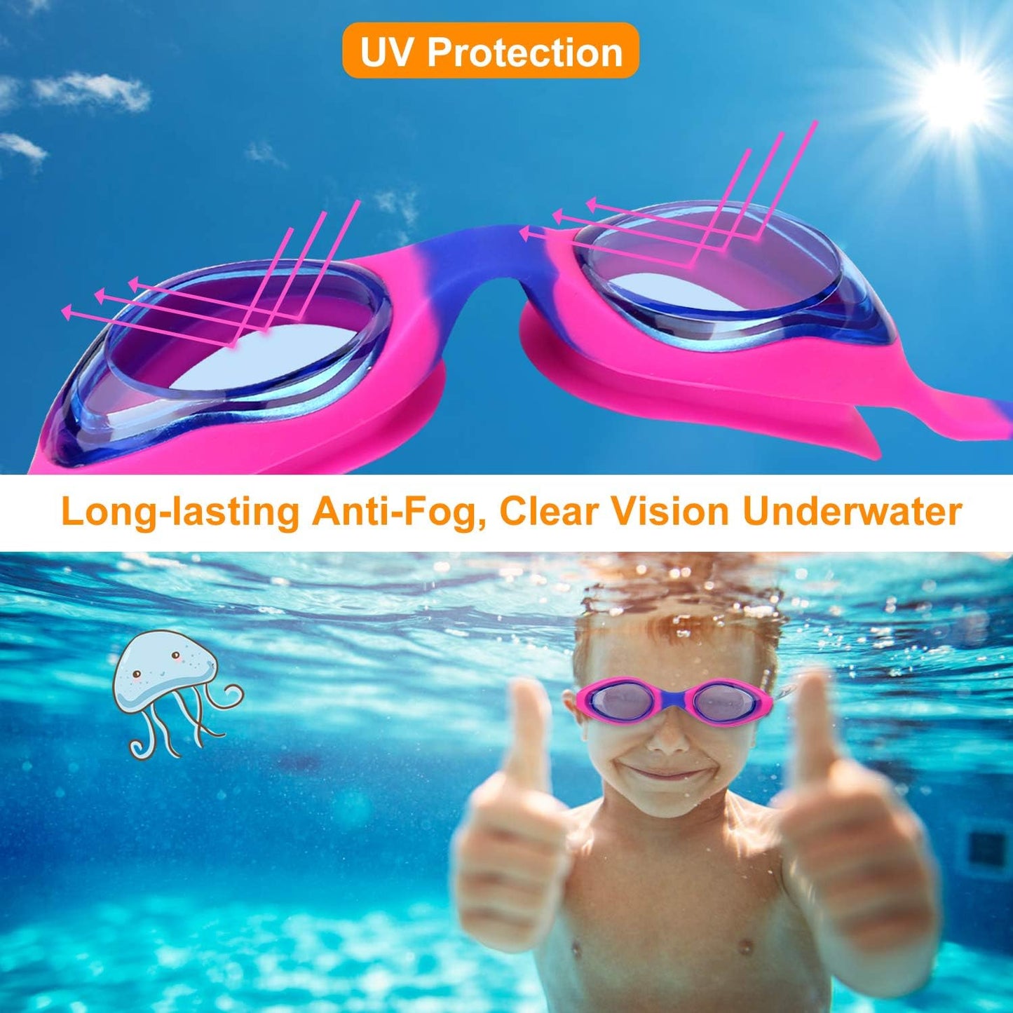 Skiennix Kids Swim Goggles - Comfortable & Adjustable for Ages 2-12 | Perfect for Boys & Girls