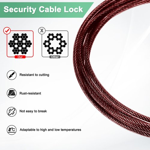 M METERXITY 2-Pack Security Cable Lock, 1.64FT PVC Coated Steel Luggage Lock Wire Rope with Double Loop for Outdoor Travel/Gate/Bike, Cut-Resistant Braided Steel Cable [Red]
