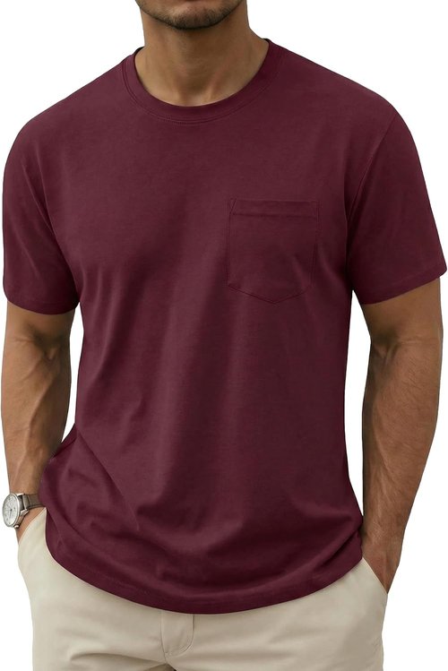 MAGNIVIT Men's Cotton Pocket Tee Shirts Soft Crew Neck Solid Color T Shirt Casual Short Sleeve Summer Basic Tops