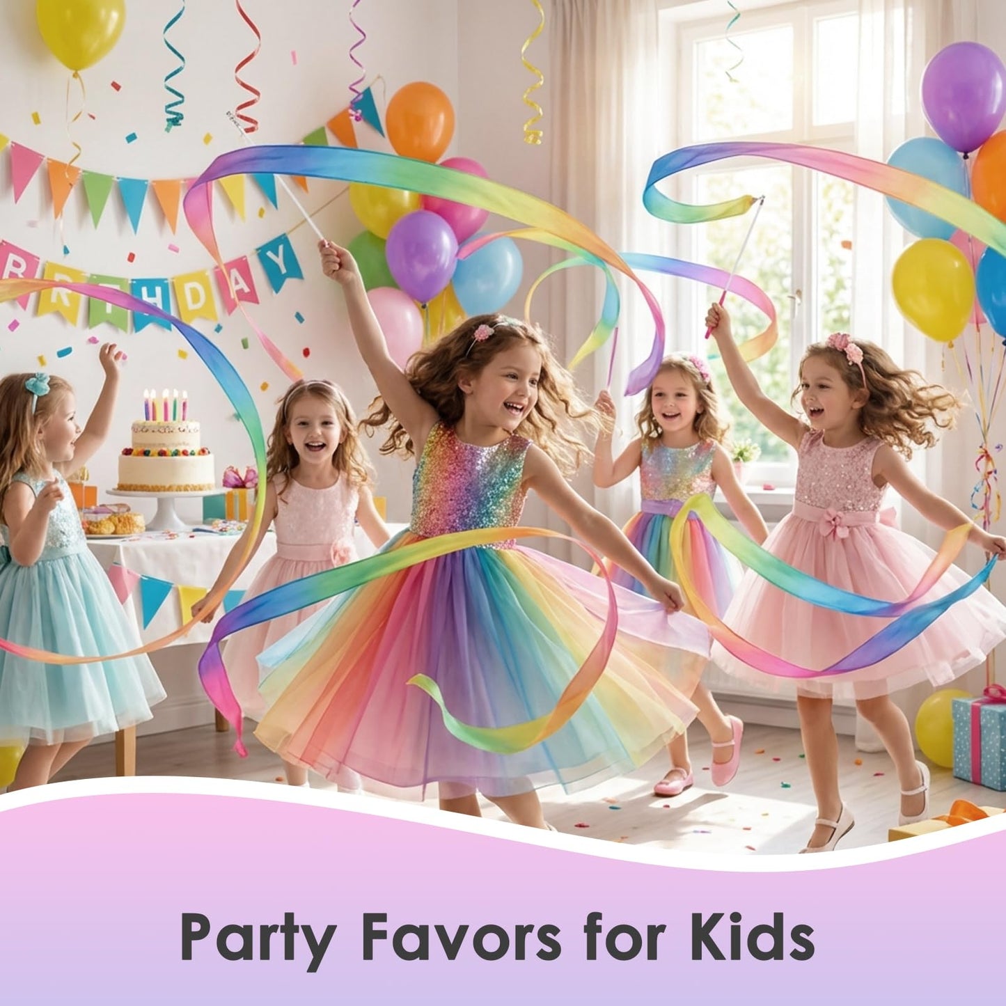 YGEOMER 2Pcs 100% Pure Silk Ribbon Dancer Wand for Kids, Gymnastics Ribbon & Pastel Rainbow Streamers for Maypole Dance, Birthday Party & Easter Gift Ballerina Toys for Toddler Girls
