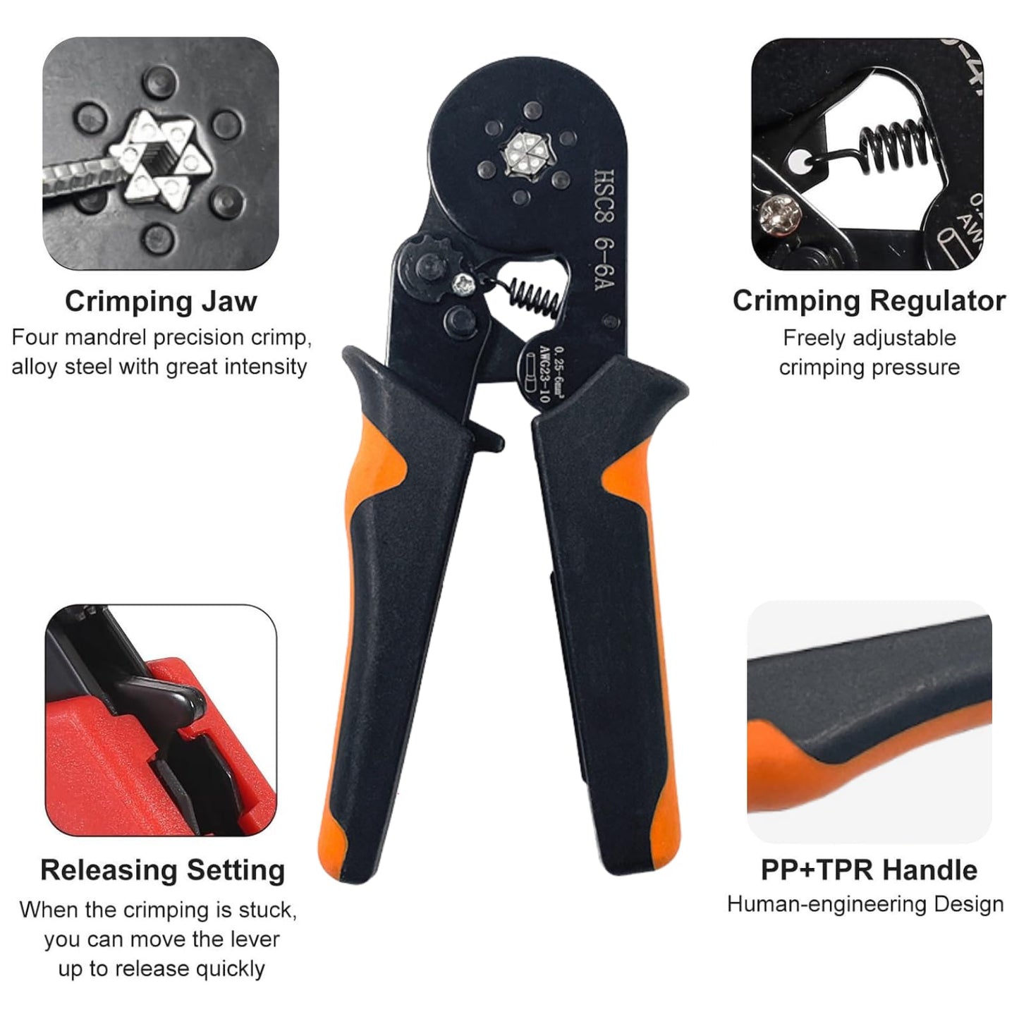 201PCS Ferrule Crimping Tool Kit, AWG23-10 Self-adjustable Ratchet Wire Crimping Tool Kit Crimper Plier Set with 200PCS Wire Terminals Crimping Connectors Wire End Ferrules Terminals