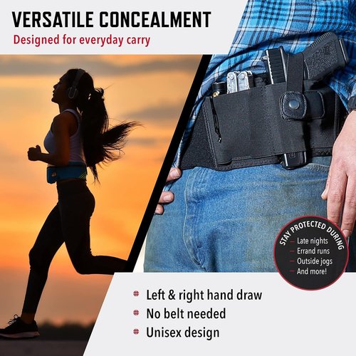 ComfortTac Belly Band Holster - Versatile Gun Holster for Smith & Wesson, Glock, Ruger | Fits Most Pistols and Revolvers
