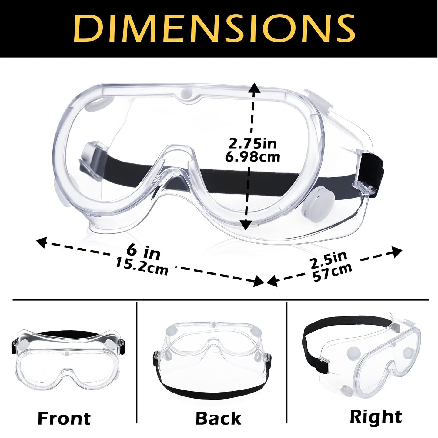 Yunsailing 30 Pack Protective Safety Goggles Clear Lab Over Glasses Anti Fog Eye Protection Goggles for Men Women(Clear, Black)