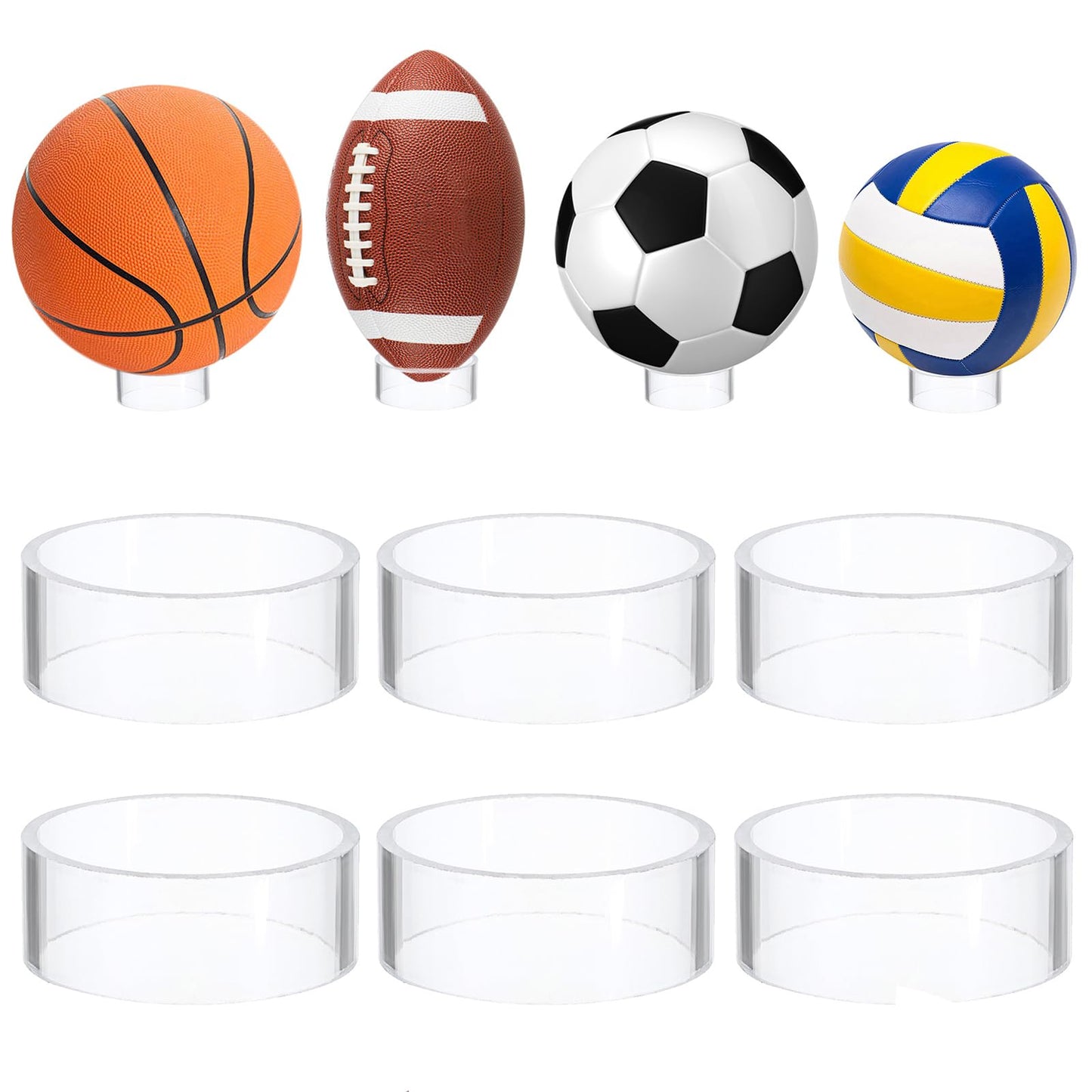 Hipiwe 6Pcs Ball Display Stands Sphere Hoder - Plastic Sport Ball Holder Clear Soccer Ball Display Rack Memorabilia Ball Display Ring Pedestal for Sphere Football Basketball Volleyball,2.6" D