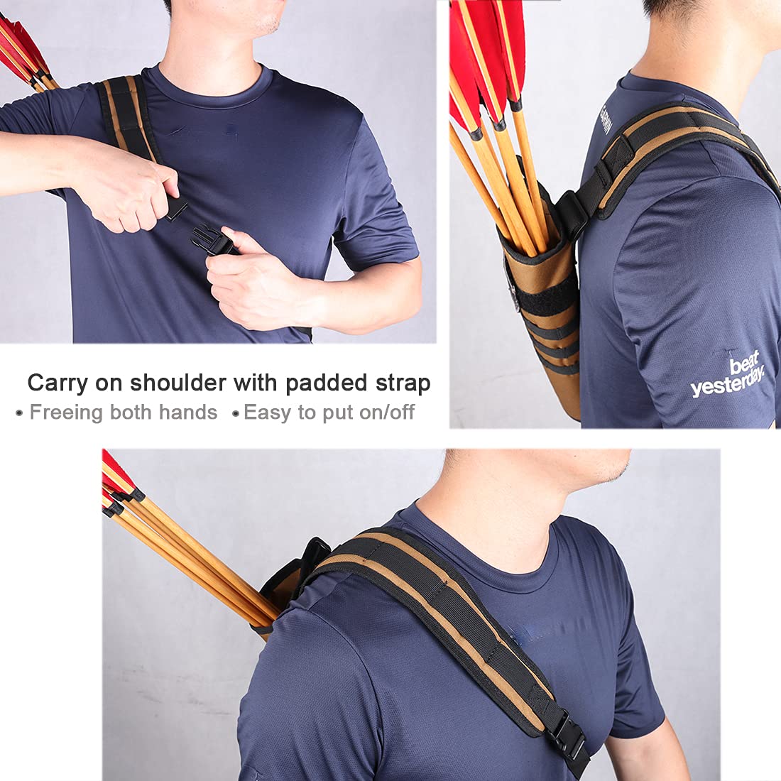 KRATARC Archery Lightweight Back Arrow Quiver Dual Use Foldable Compact Hip Arrows Bag with Molle System Hanged for Target Shooting (Brown- diameter 3.5'')