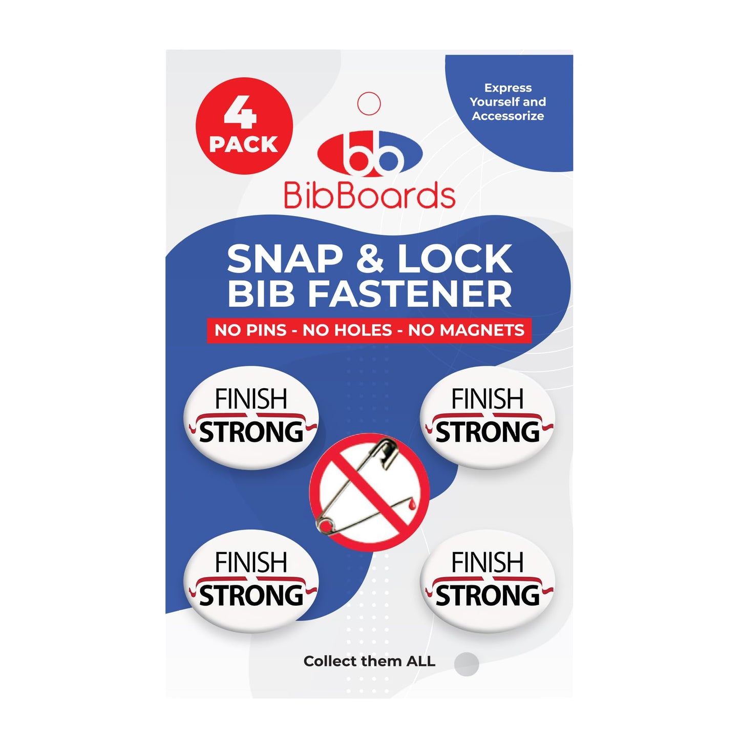 bibSNAPS Race Bib Clips - Safety Lock Fasteners - Secures Running, Marathon, Cycling and Event Number, Non Magnetic, Easy to Use & Reusable - Replacement for Pins & Magnets - Finish Strong (4pcs)