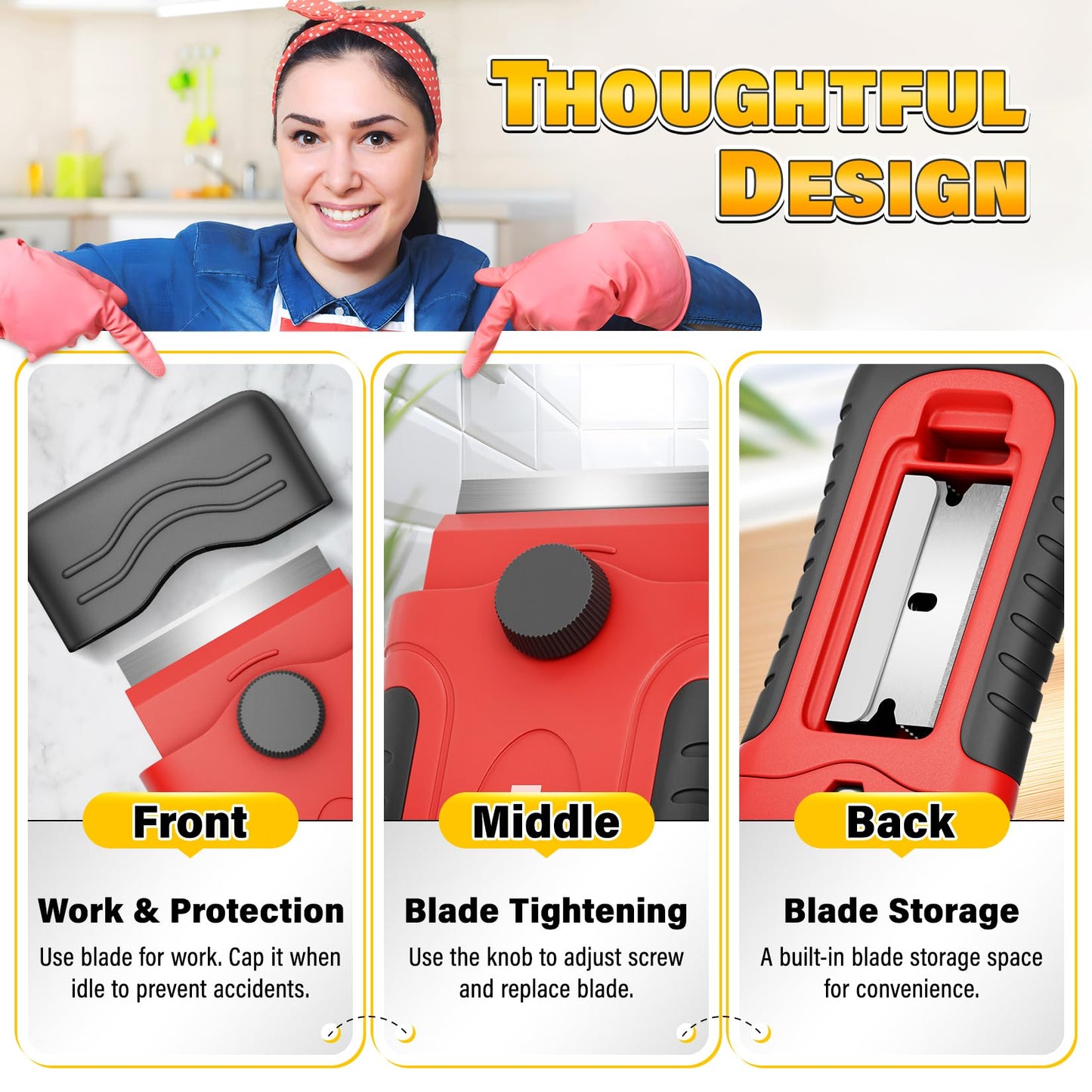 DIYSELF 2 Pack Razor Blade Scraper with 30 Pcs Blades - Scraper Tool - Scraper for Cleaning Stove, Oven, Glass, Kitchen - Paint Scraper - Razor Scraper - Glass Scraper - Glass Stove Top Scraper