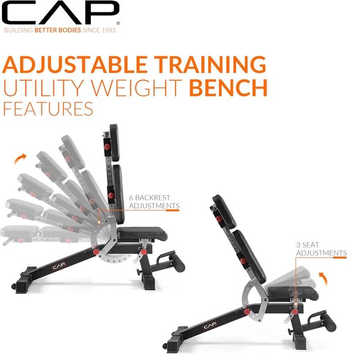 CAP Barbell Adjustable Weight Bench - Multi-Position Incline with 6 Backrest Adjustments & 600 LB Capacity