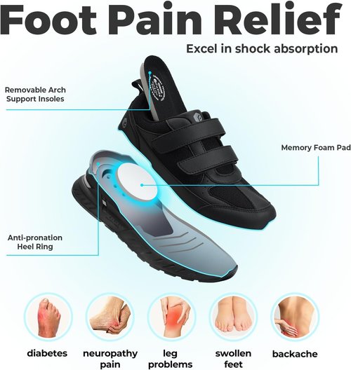 FitVille Extra Wide Walking Shoes - Orthopedic Sneakers for Swollen Feet | Hook and Loop Closure, Rebound Core V8