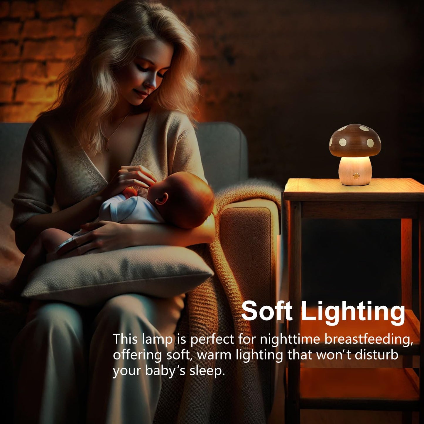 Moroommt Wood Mushroom Lamp, Rechargeable Small Bedside Lamp, Touch Mushroom Night Light Small lamp for nightstand, Portable Battery Operated Lights for Bedroom Kids Birthday Gifts