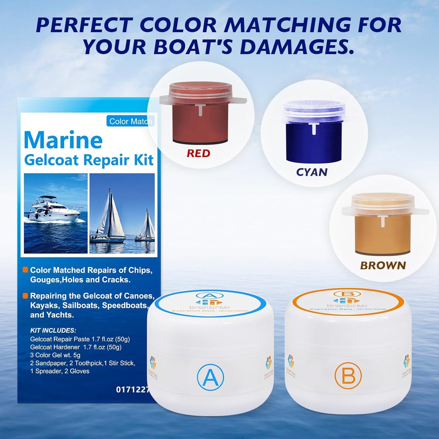 Skiennix Gel Coat Repair Kit - Premium Marine Fiberglass Epoxy Filler for Chips & Cracks | Color Match