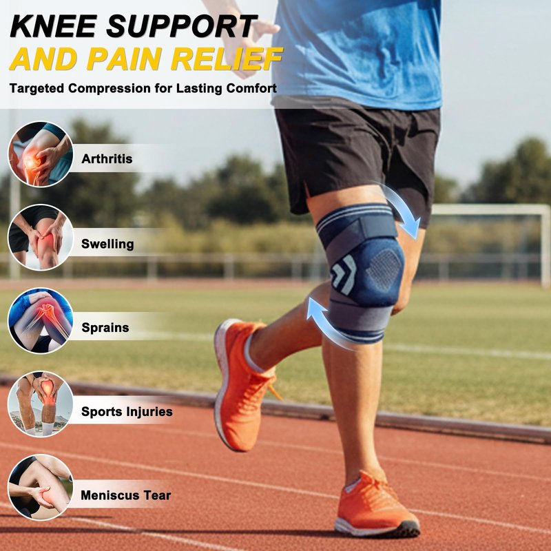 NuCamper Knee Brace for Men Women (2 Pack),Compression Knee Sleeves with Patella Gel Pad & Side Stabilizers,Adjustable Knee Support for Sports,Workout,Meniscus Tear,Arthritis,Pain Relief (Navy,XL)