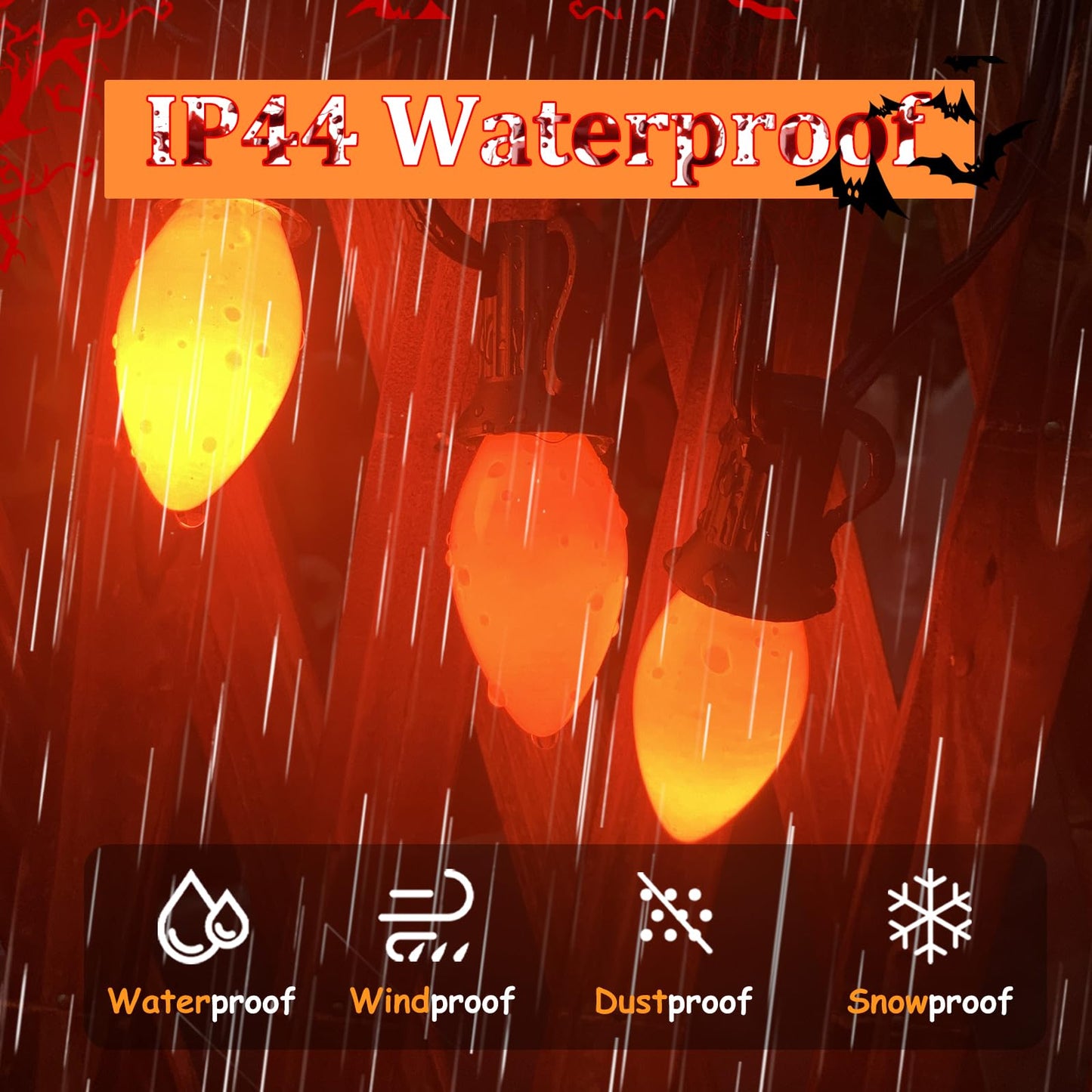 Romasaty 25 Pack C7 Ceramic Orange Light Bulbs, C7 Halloween Replacement Bulbs for Indoor Outdoor Halloween String Lights (E12/C7 Candelabra Base Sockets), 5W