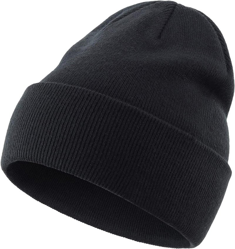 Simapu 100% Cotton Beanie for Women Men,Double-Layer Knit Warm Winter Hat Soft Cuff Fisherman Beanies Hats Slouchy Skull Cap Black