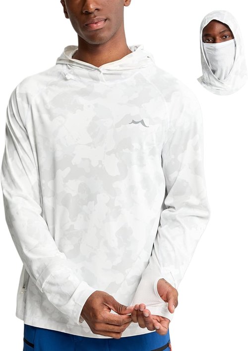 Maamgic Men's Fishing Shirt - UPF 50+ Sun Protection Hoodie with Detachable Face Mask, Long Sleeve