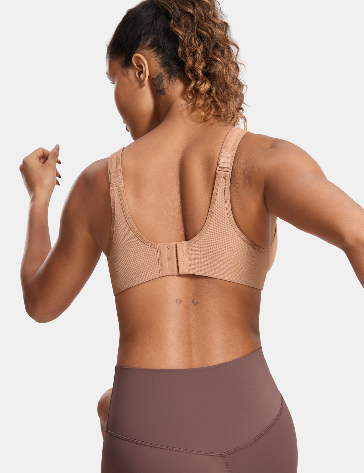 SYROKAN Women's High Impact Underwire Sports Bra High Support Large Bust Padded Adjustable Straps Running Bra Barely Buff 36D