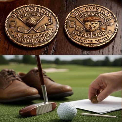 TOPORNEE Over Par Old Bastards Golf Token & Wallet Card Set, Novelty Ball Marker with Whiskey Design, Gag Gifts,Funny White Elephant Gift, Prank Gift for Dad Husband, Boyfriend, Men (1 Set)