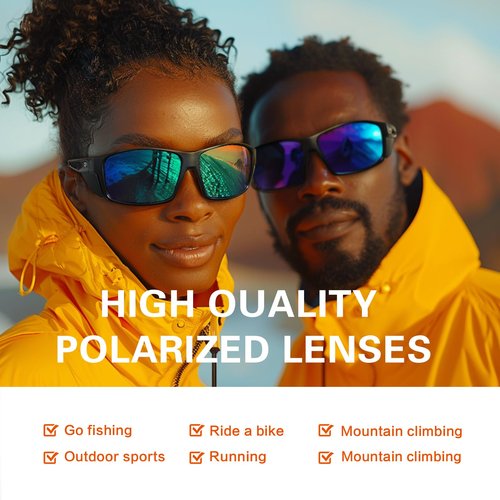 Sports Polarized Sunglasses for Men: Fishing Running Sun Glasses Womens Wrap Around Goggles UV400 Protection TR90