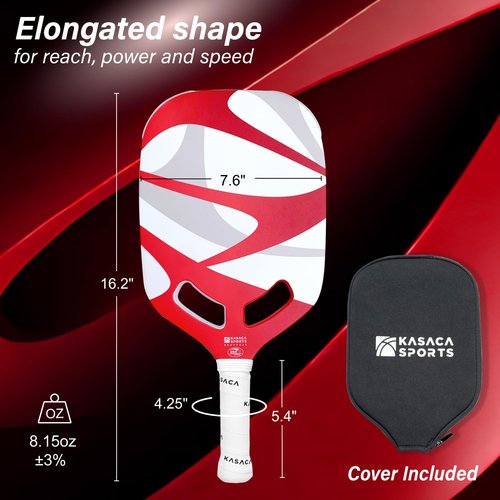 Kasaca Sport Premium Pickleball Paddle T700 Carbon Fiber, 16mm Thickness, Air Open Throat, Enhanced Spin & Control, Edgeless Design with Edge Tape, Durable & USAPA Approved (Aero Swift Red 2.0)